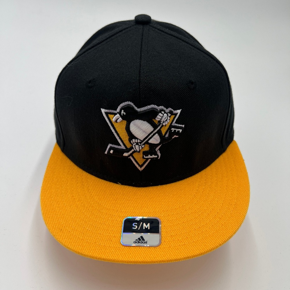 Adidas Pittsburgh‎ Penguins NHL Superflex Flat Brim Hat Black Yellow S/M NEW